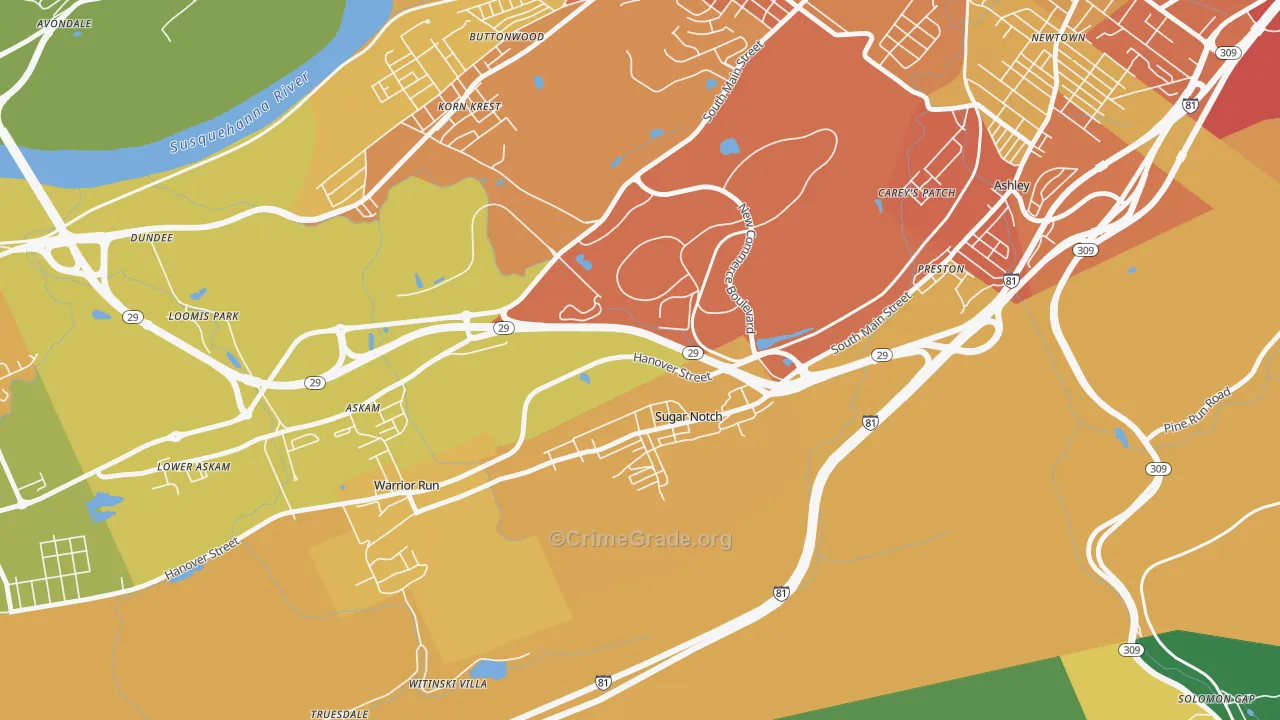 Sugar Notch, PA Map of Theft Rates