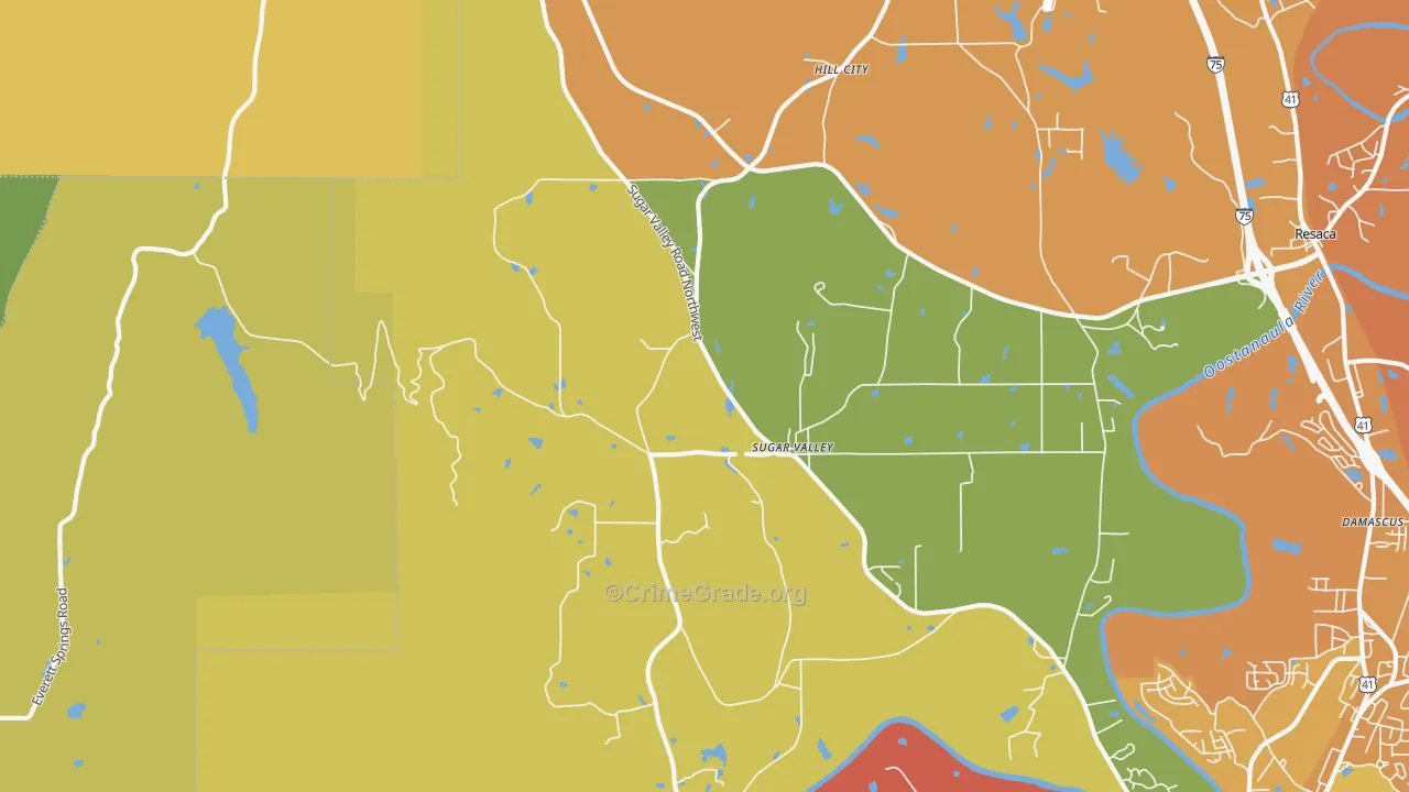 Sugar Valley, GA Map of Theft Rates