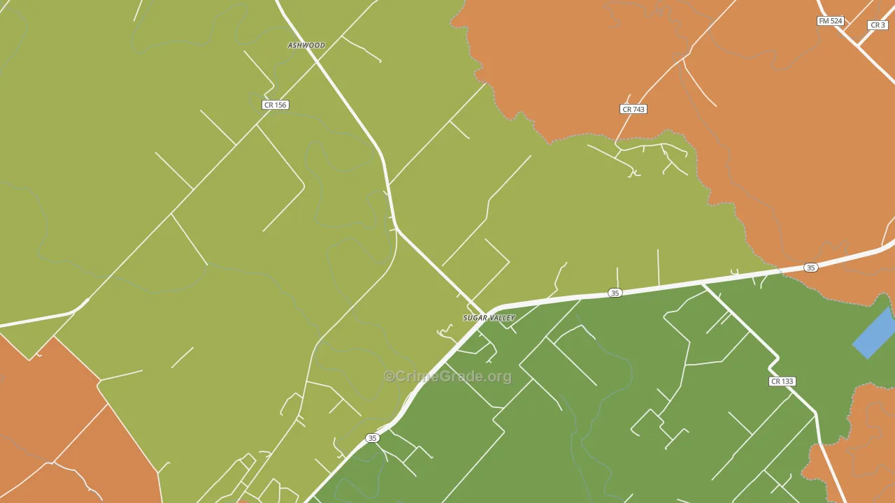 Sugar Valley, TX Map of Theft Rates