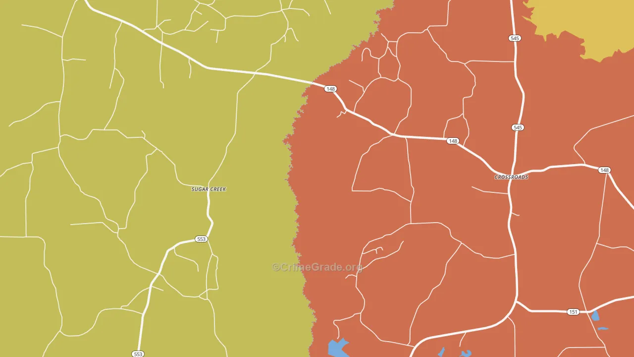 Sugarcreek, LA Map of Theft Rates