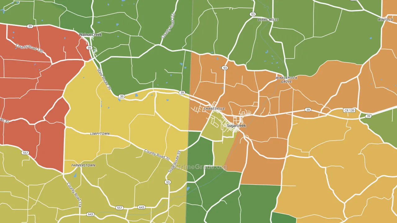 Sugarcreek, OH Map of Theft Rates