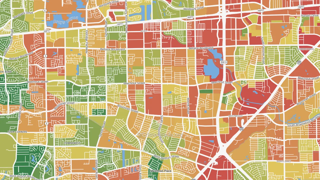 Sugarland, Houston, TX Map of Theft Rates
