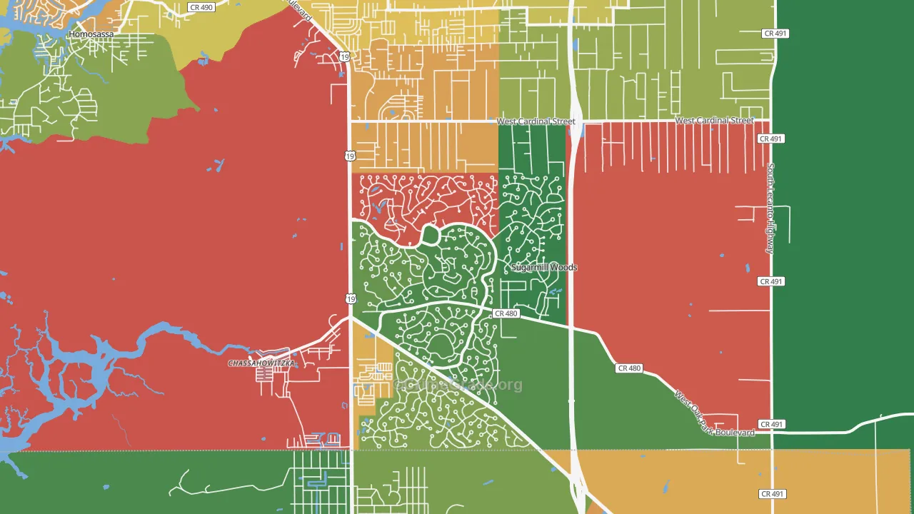 Sugarmill Woods, FL Map of Theft Rates