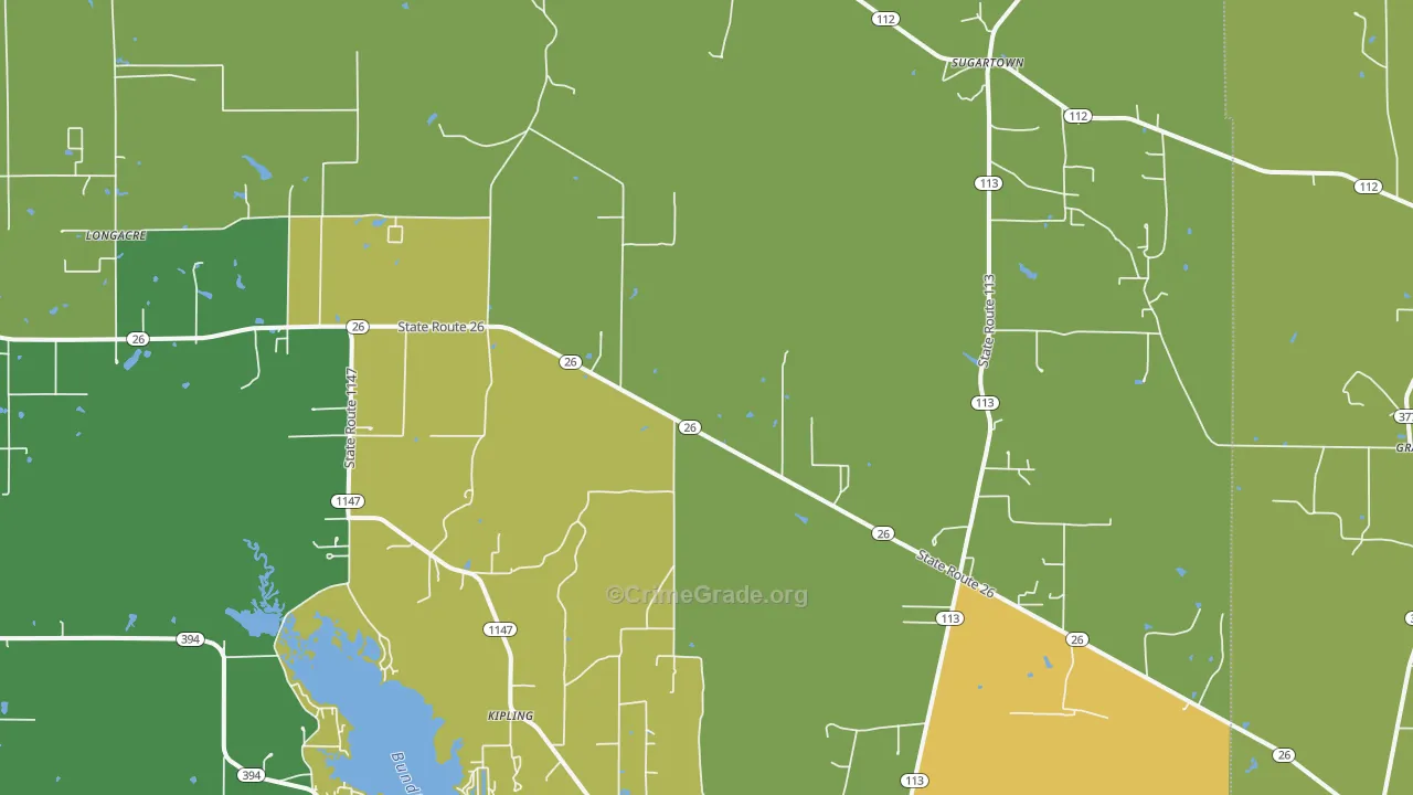 Sugartown, LA Map of Theft Rates