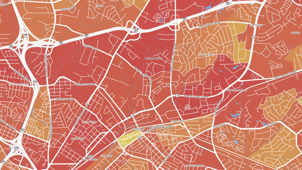 Sugaw Creek, Charlotte, NC Map of Theft Rates
