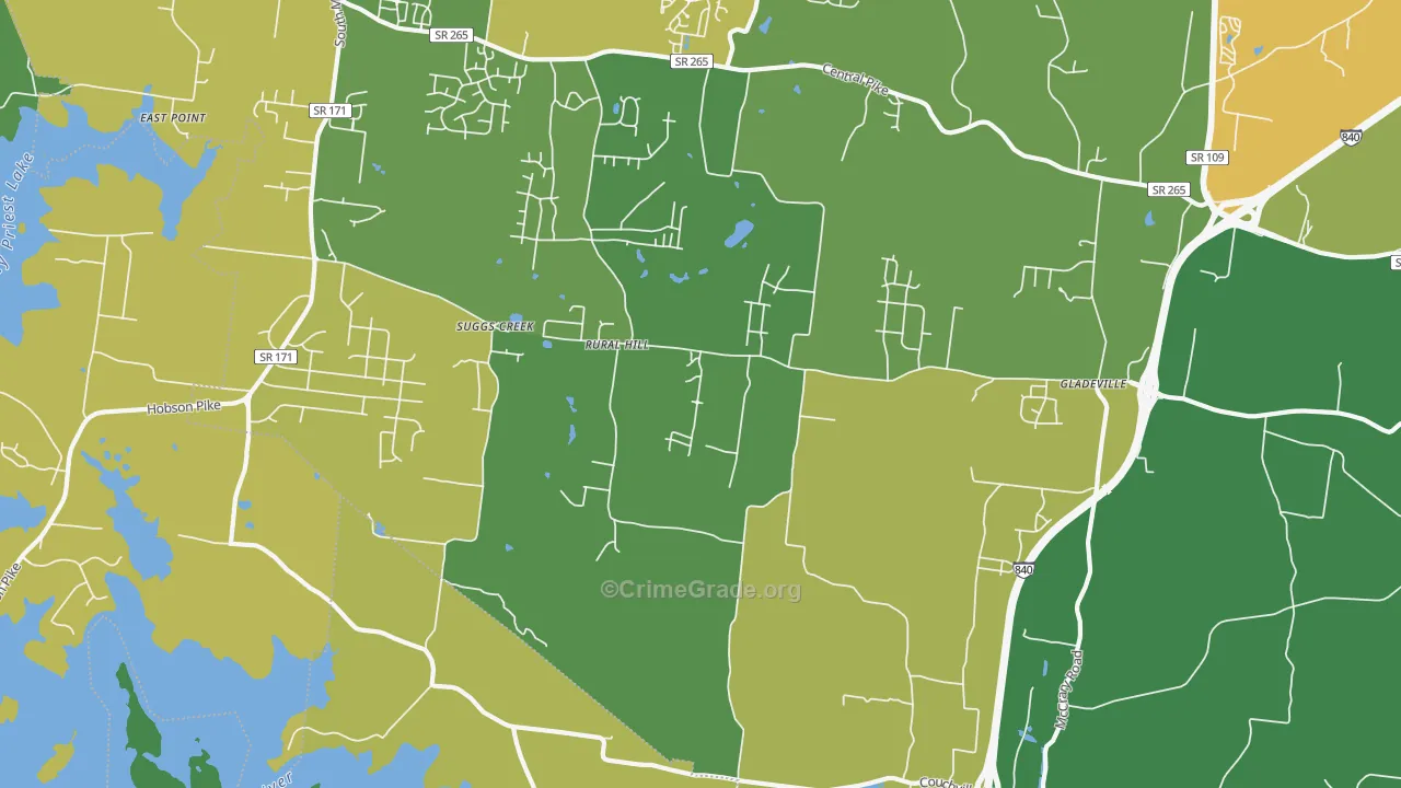 Suggs Creek, TN Map of Theft Rates