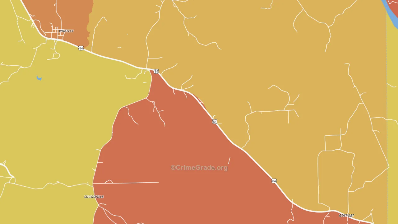 Suggsville, AL Map of Theft Rates