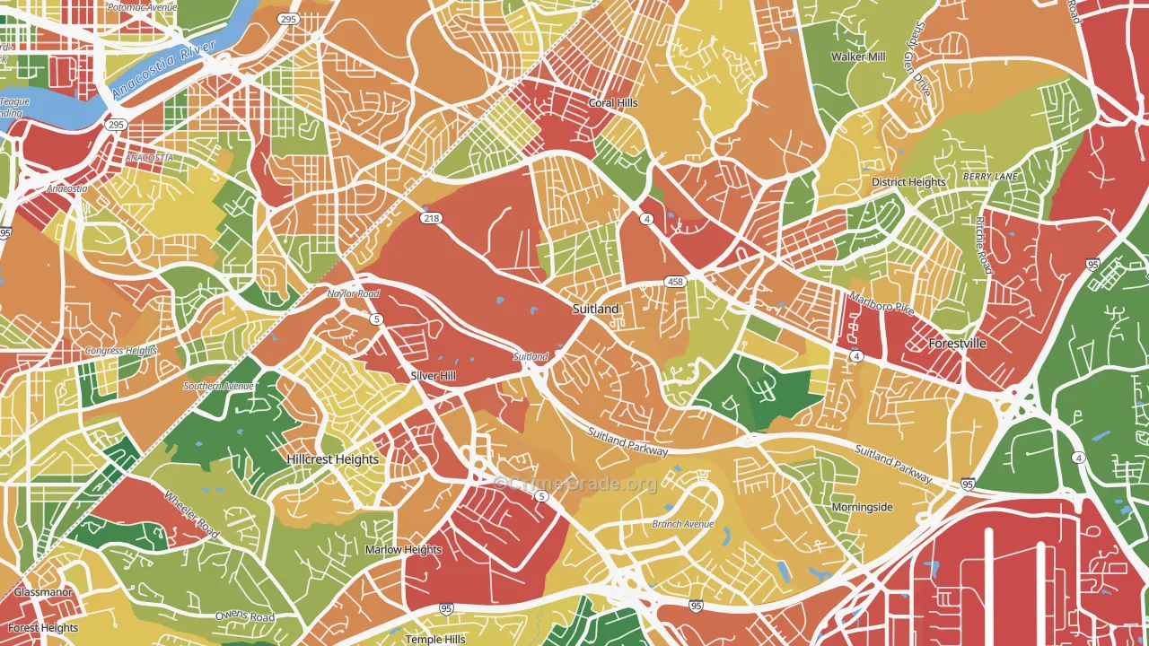 Suitland, MD Map of Theft Rates