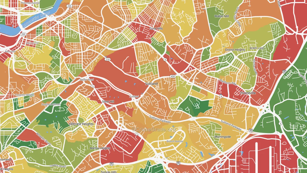 Suitland-Silver Hill, Suitland, MD Map of Theft Rates