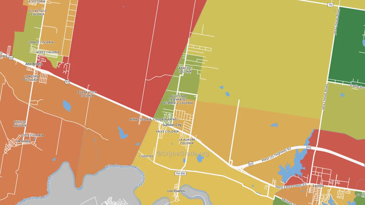 Sullivan City, TX Map of Theft Rates