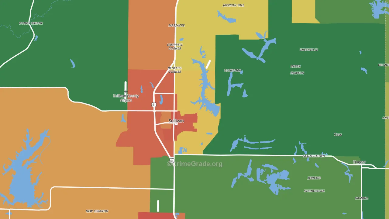 Sullivan County, IN Map of Theft Rates