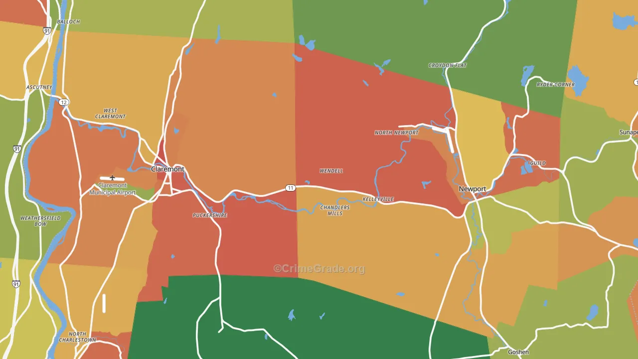 Sullivan County, NH Map of Theft Rates