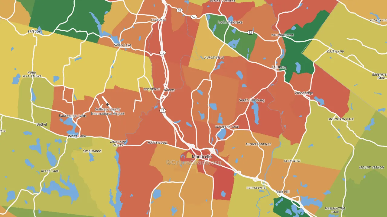 Sullivan County, NY Map of Theft Rates