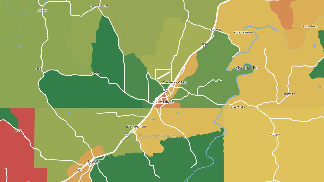 Sullivan, MO Map of Theft Rates