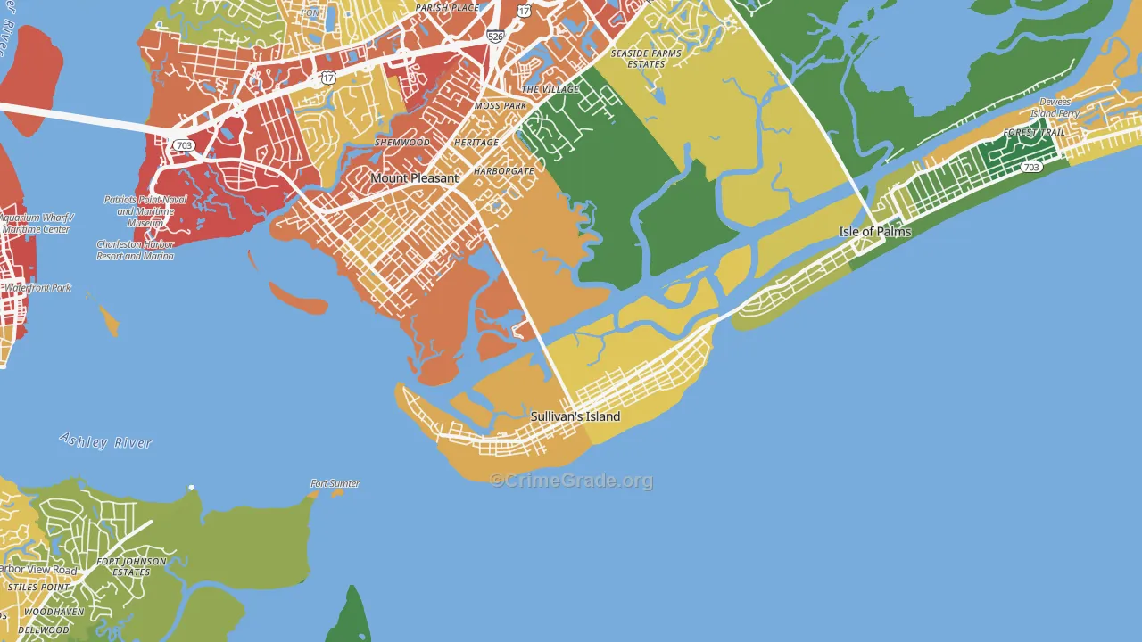 Sullivans Island, SC Map of Theft Rates