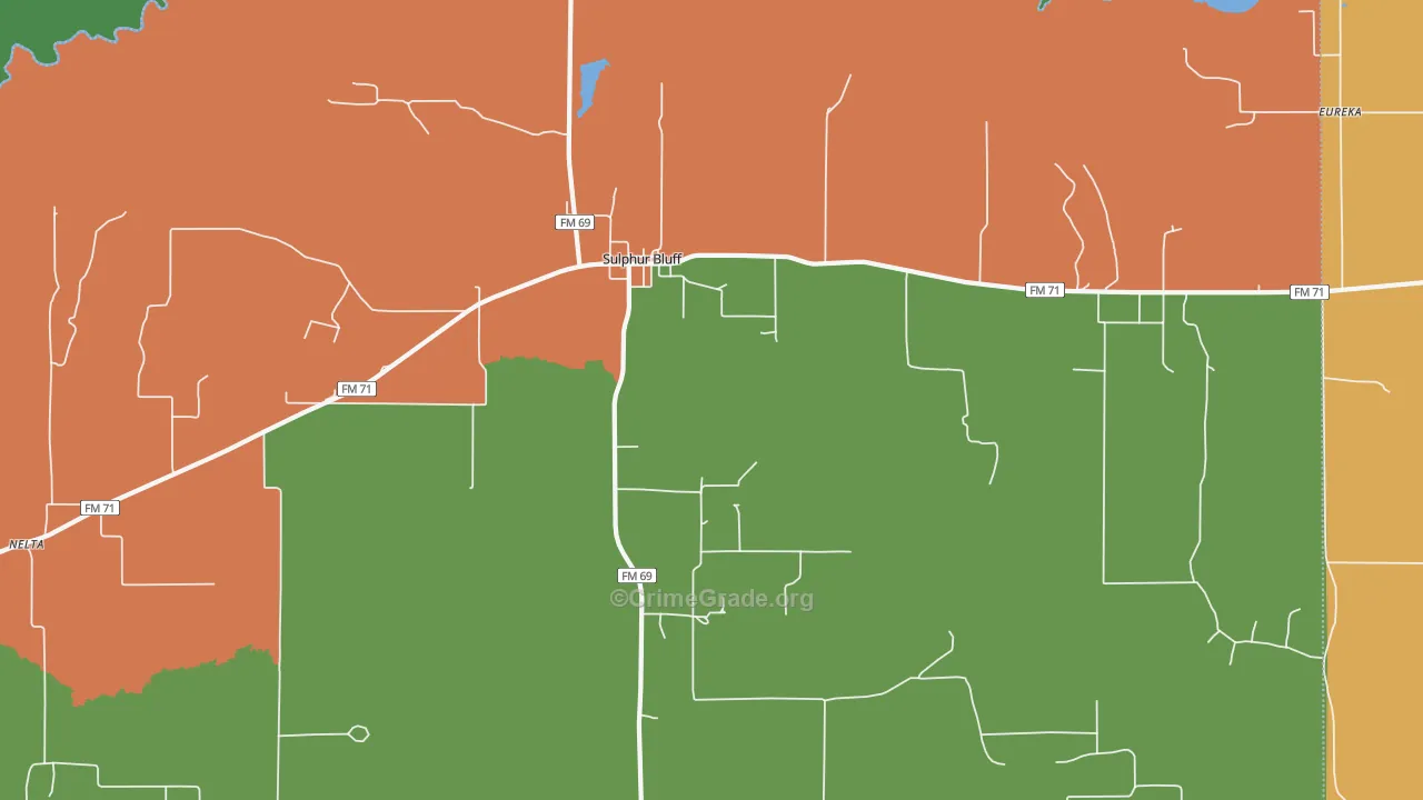 Sulphur Bluff, TX Map of Theft Rates
