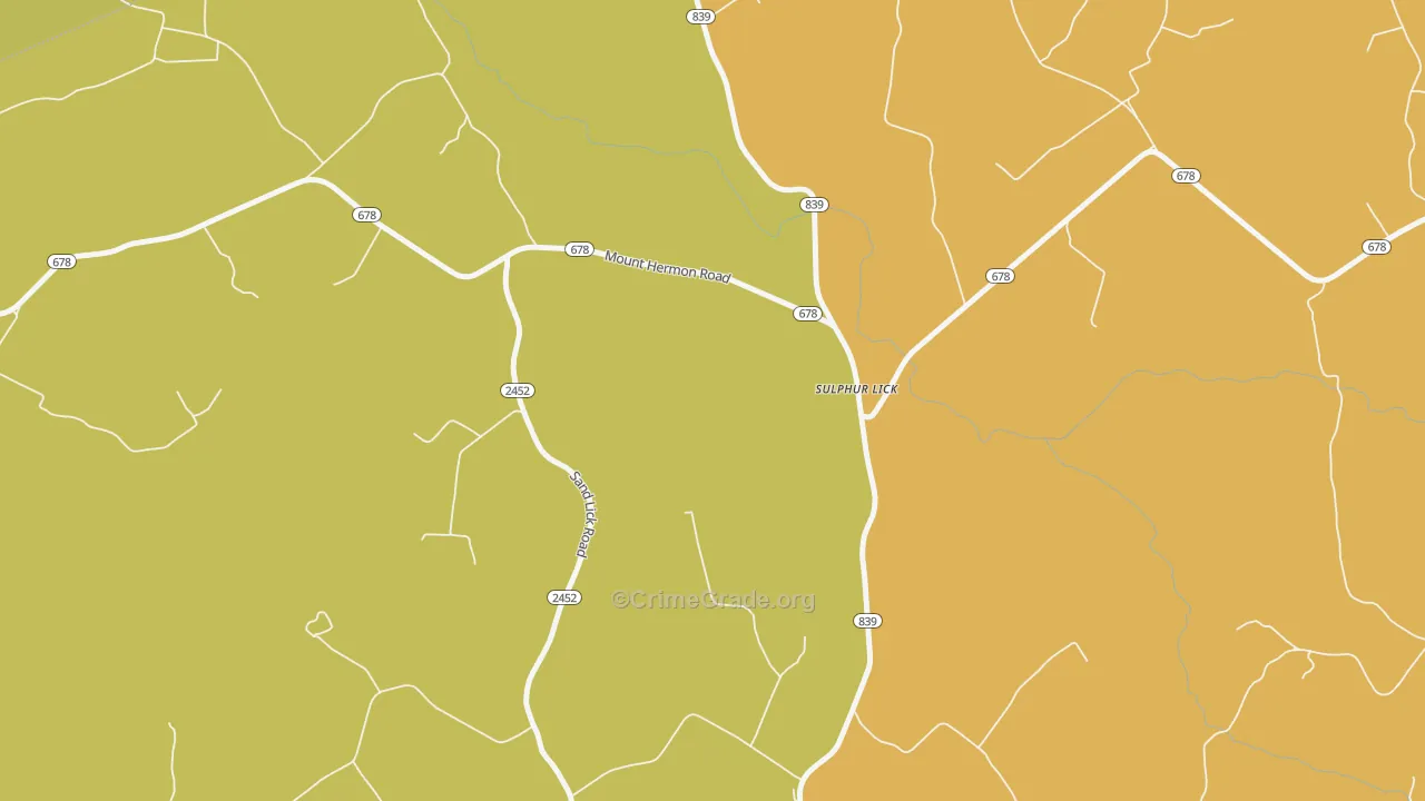 Sulphur Lick, KY Map of Theft Rates