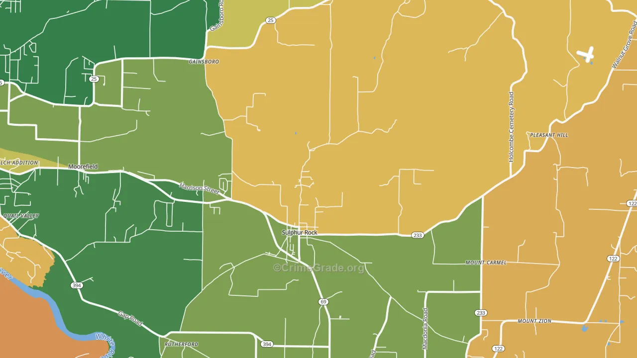 Sulphur Rock, AR Map of Theft Rates