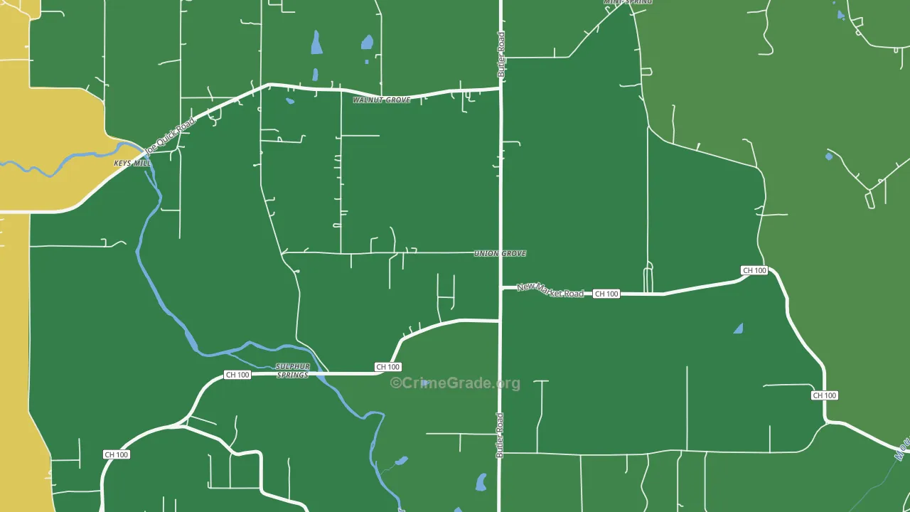 Sulphur Springs, AL Map of Theft Rates