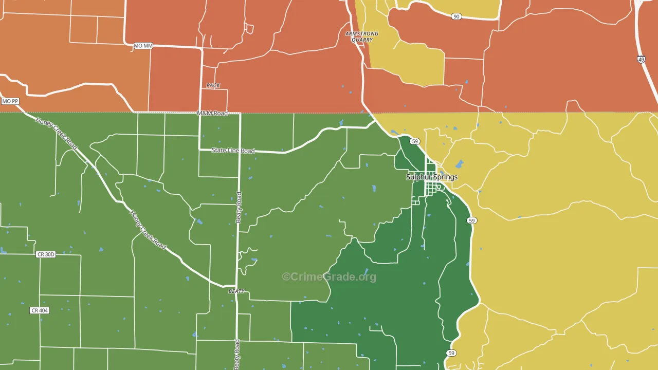 Sulphur Springs, AR Map of Theft Rates