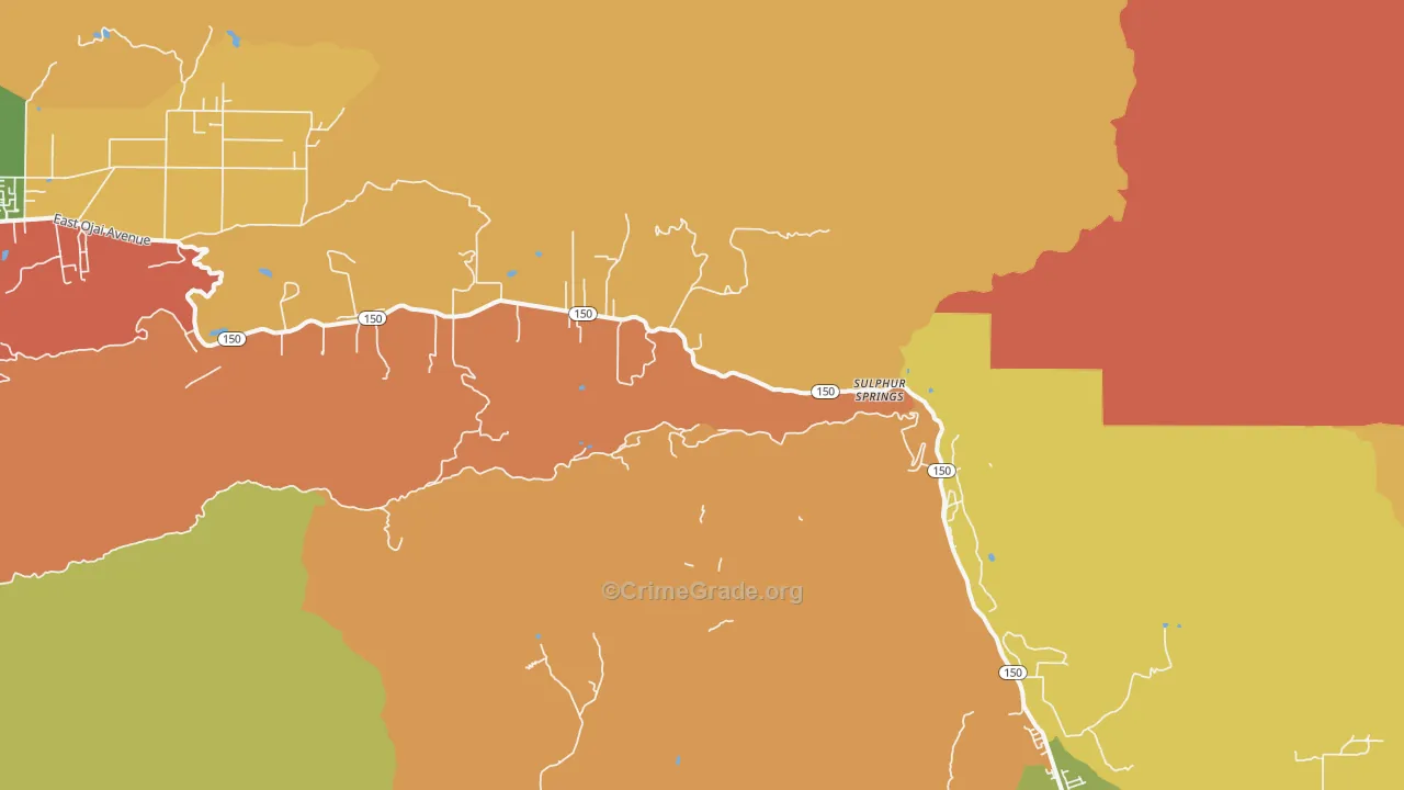 Sulphur Springs, CA Map of Theft Rates