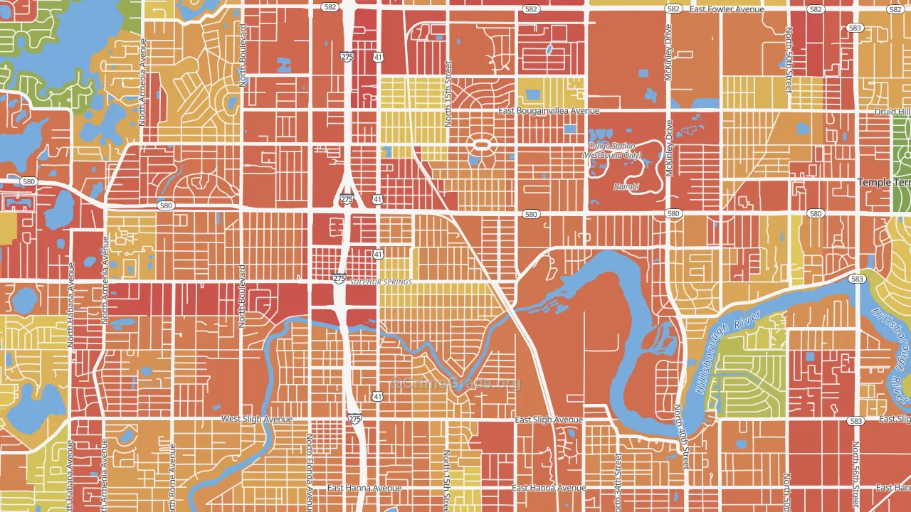 Sulphur Springs, Tampa, FL Map of Theft Rates