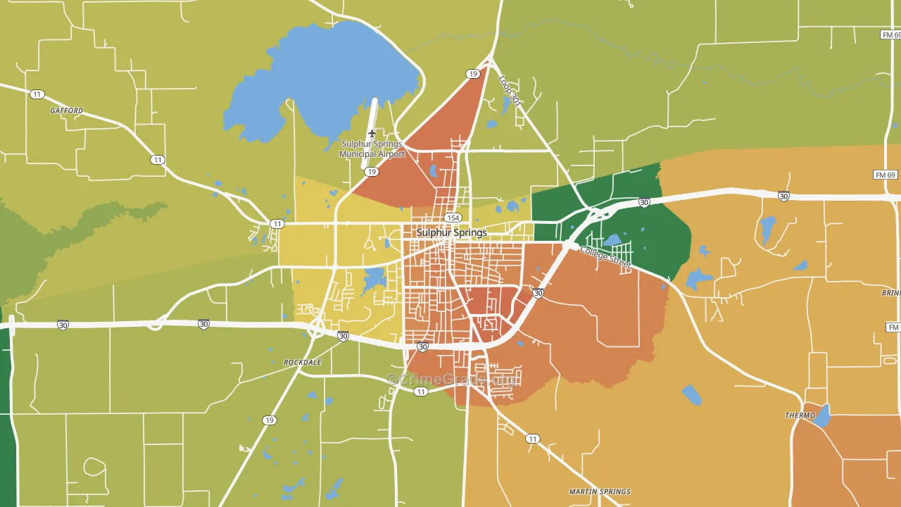 Sulphur Springs, TX Map of Theft Rates