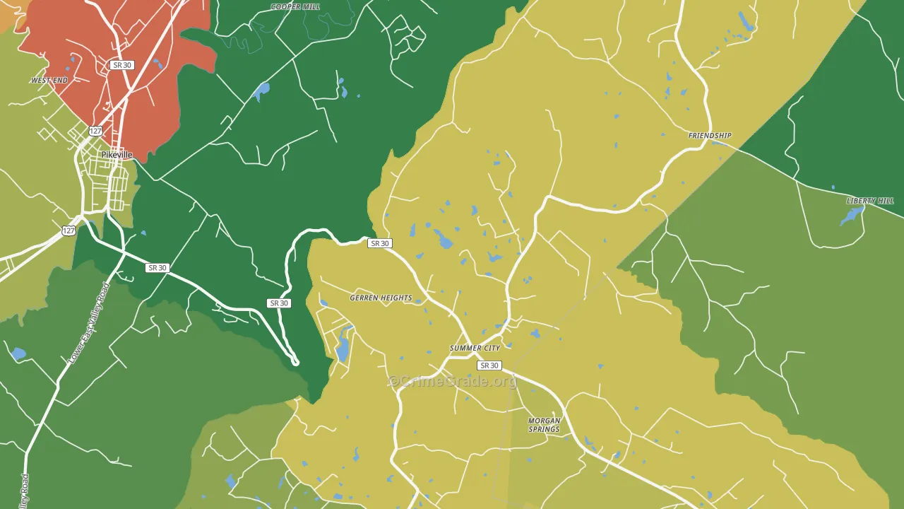 Summer City, TN Map of Theft Rates