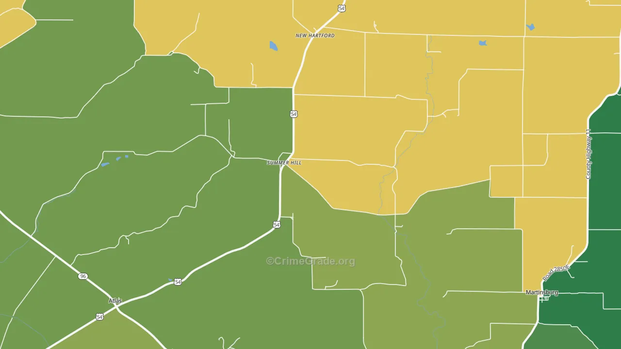 Summer Hill, IL Map of Theft Rates