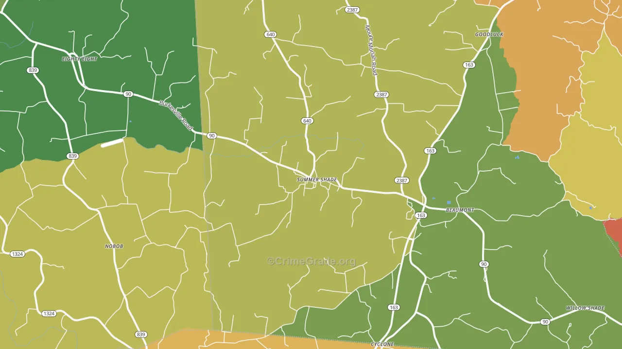 Summer Shade, KY Map of Theft Rates