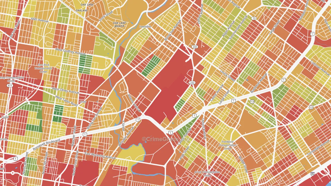 Summerdale, Philadelphia, PA Map of Theft Rates