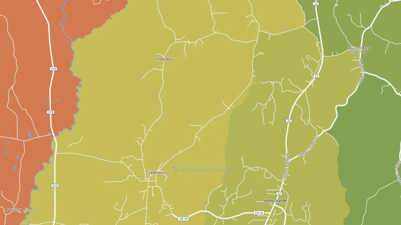 Summerfield, AL Map of Theft Rates