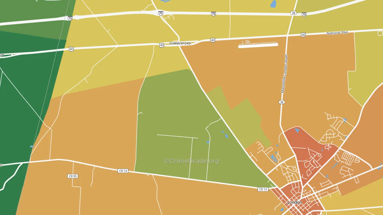 Summerford, OH Map of Theft Rates