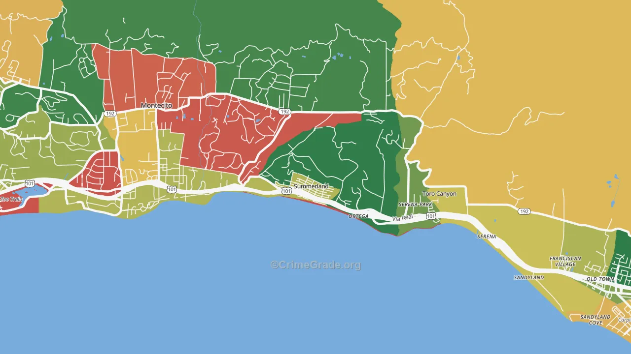 Summerland, CA Map of Theft Rates