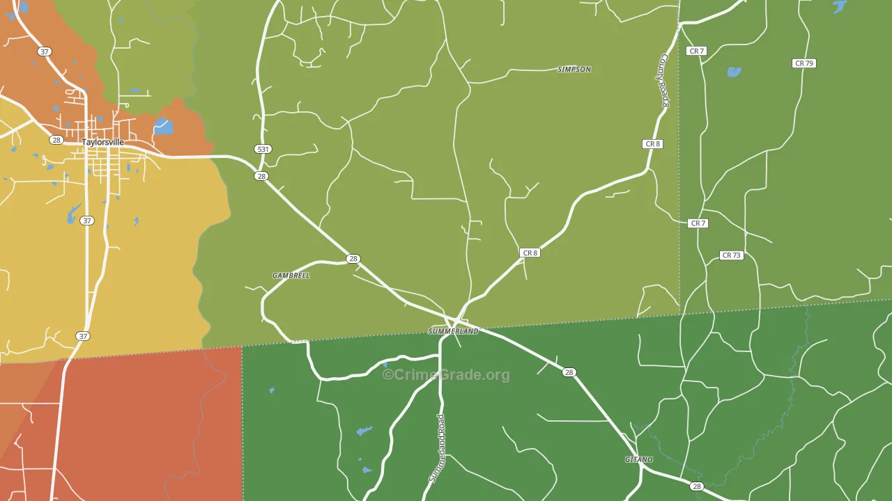 Summerland, MS Map of Theft Rates