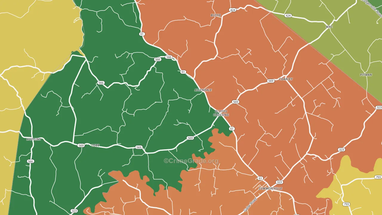 Summersville, KY Map of Theft Rates