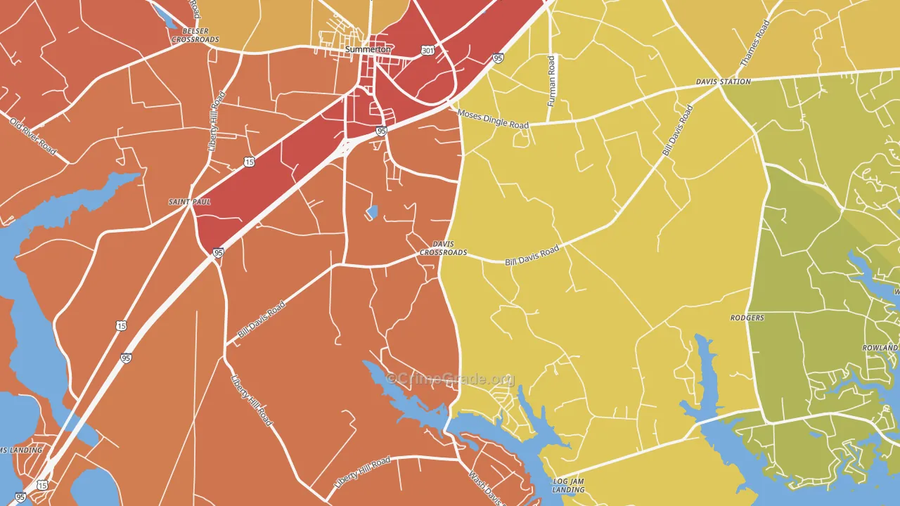 Summerton, SC Map of Theft Rates
