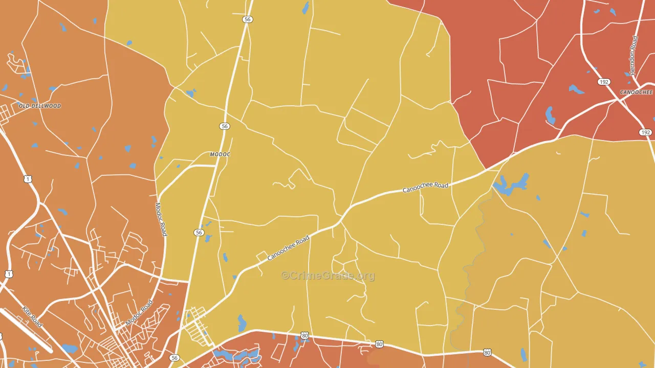 Summertown, GA Map of Theft Rates