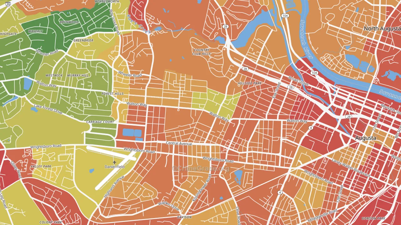 Summerville, Augusta, GA Map of Theft Rates