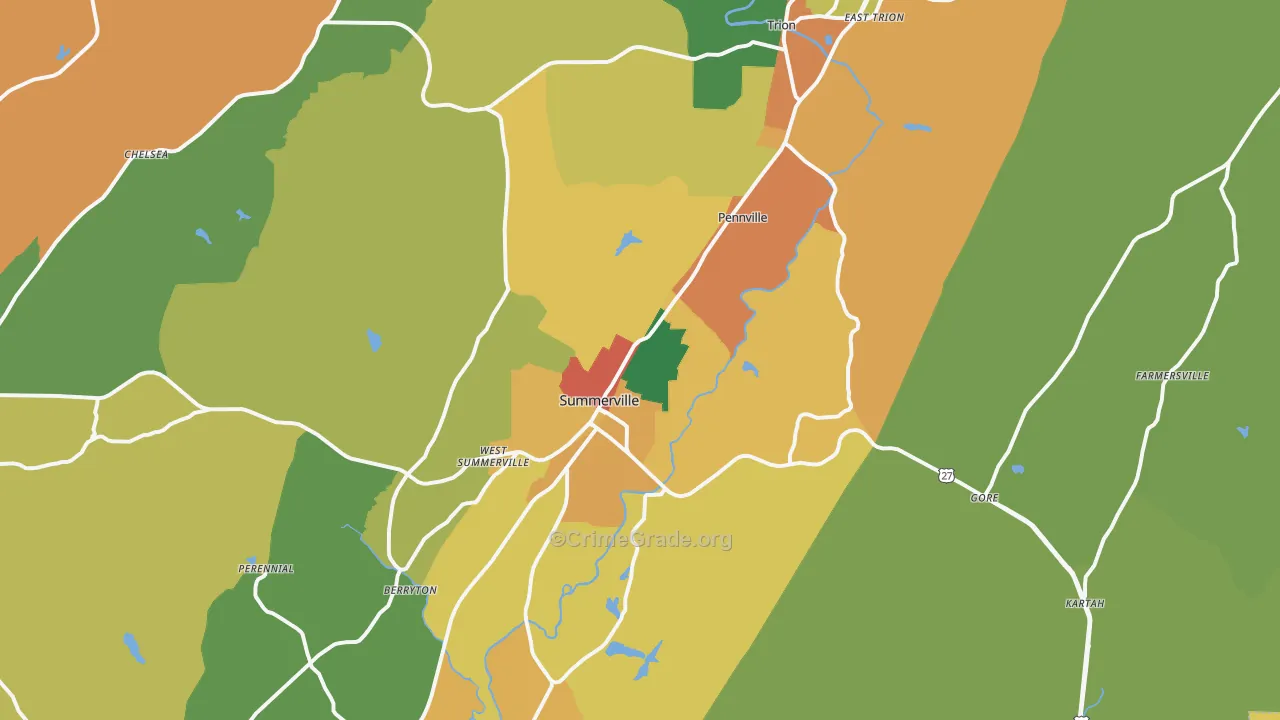 Summerville, GA Map of Theft Rates