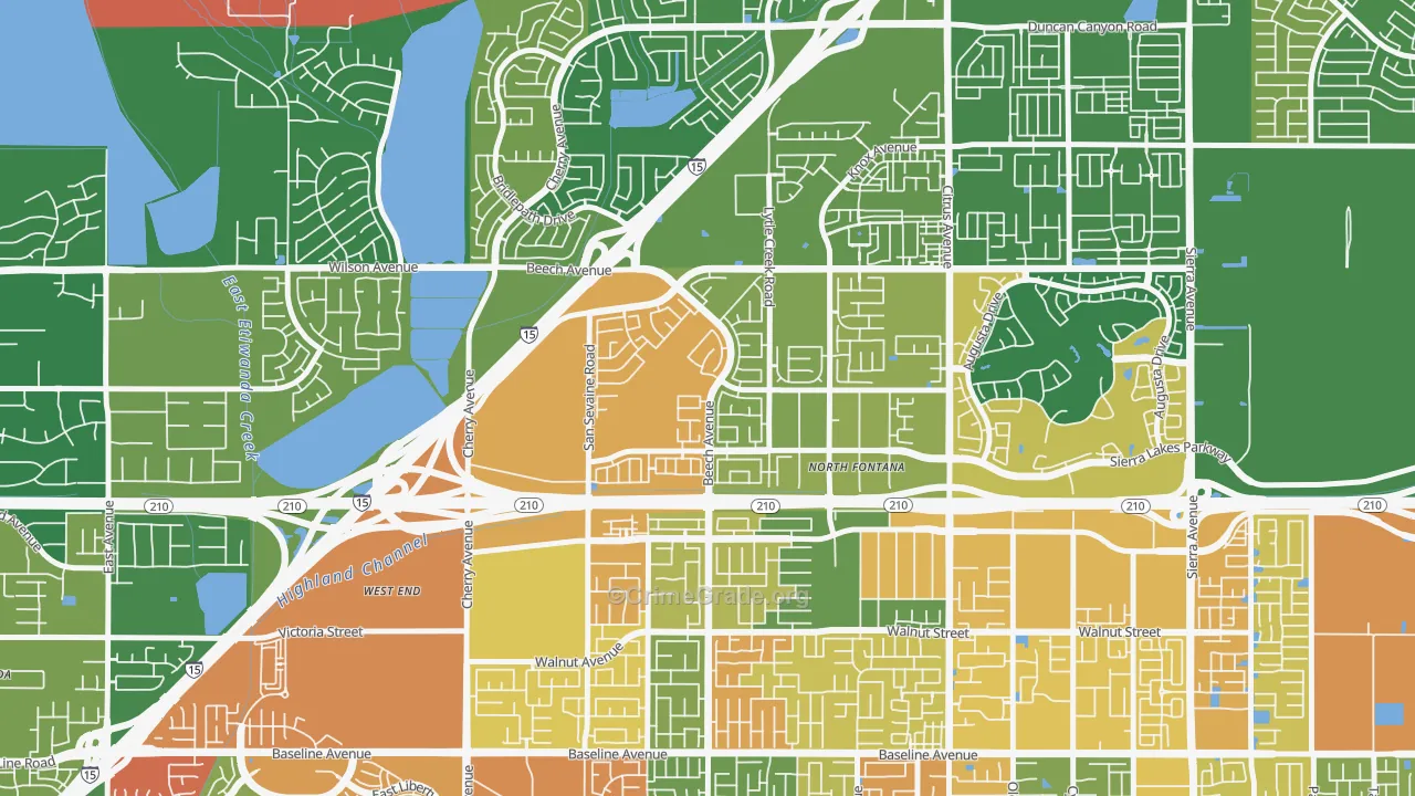 Summit Heights, Fontana, CA Map of Theft Rates