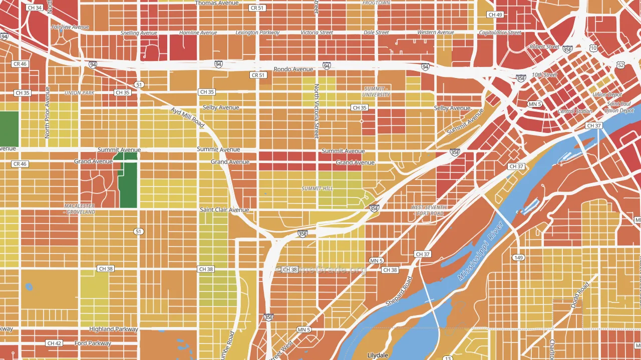 Summit Hill, St. Paul, MN Map of Theft Rates