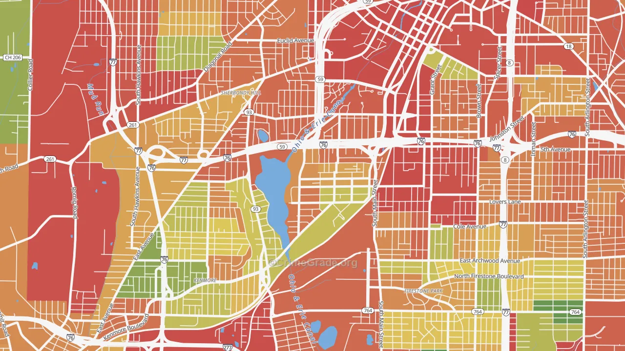 Summit Lake, Akron, OH Map of Theft Rates