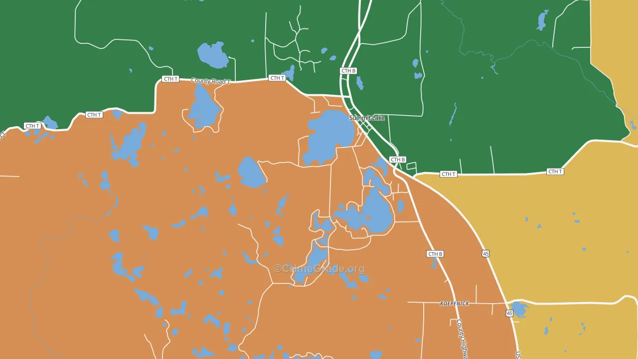 Summit Lake, WI Map of Theft Rates