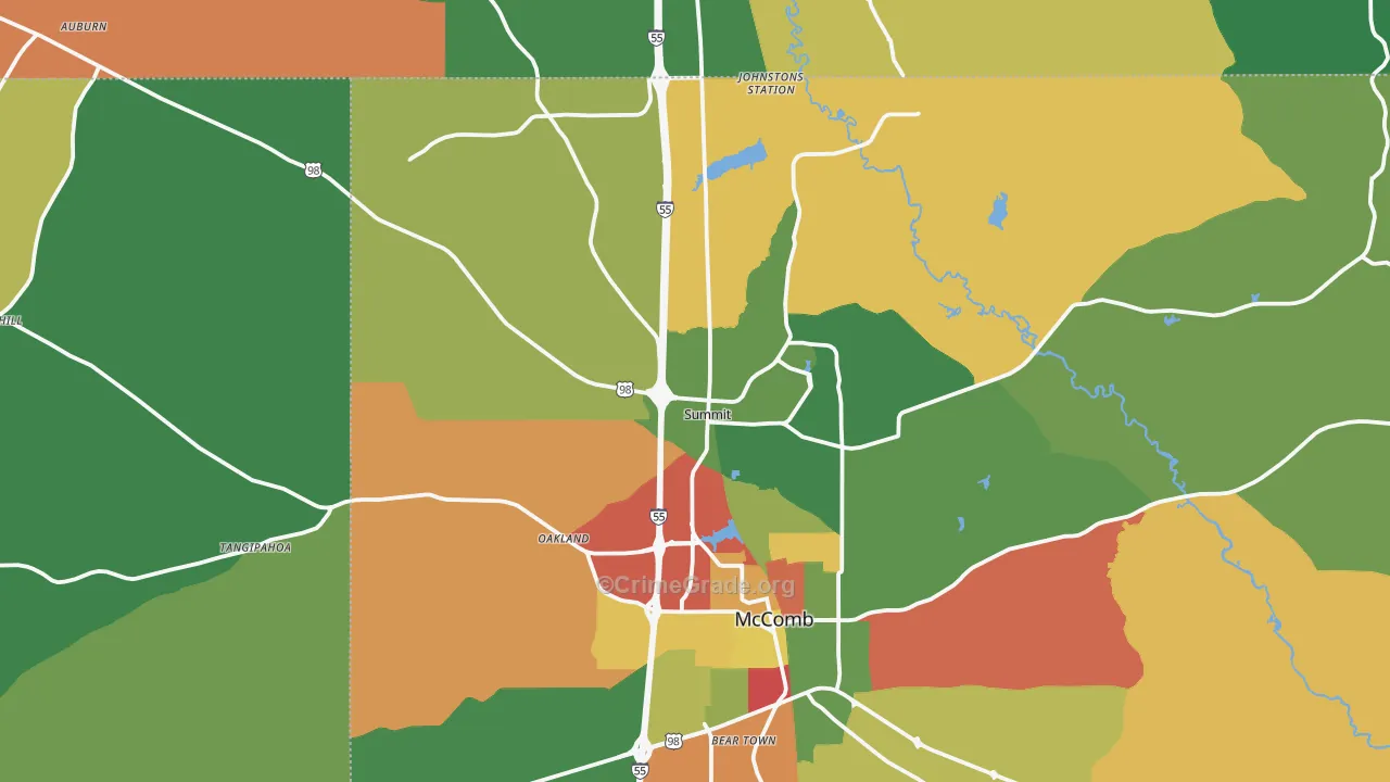 Summit, MS Map of Theft Rates