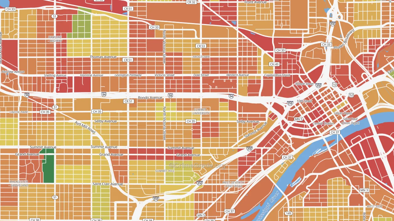 Summit-University, St. Paul, MN Map of Theft Rates