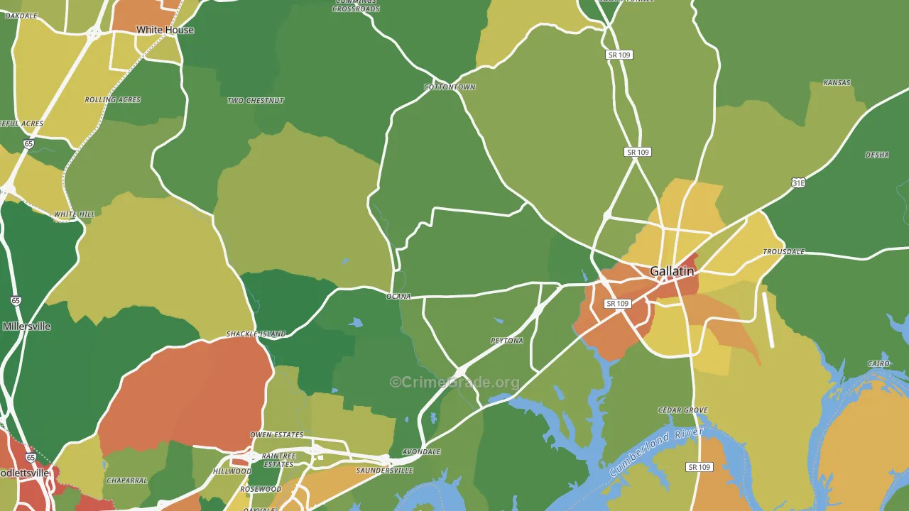 Sumner County, TN Map of Theft Rates