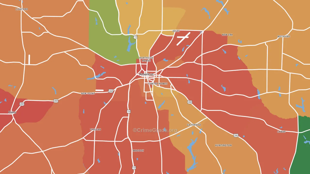 Sumter County, GA Map of Theft Rates
