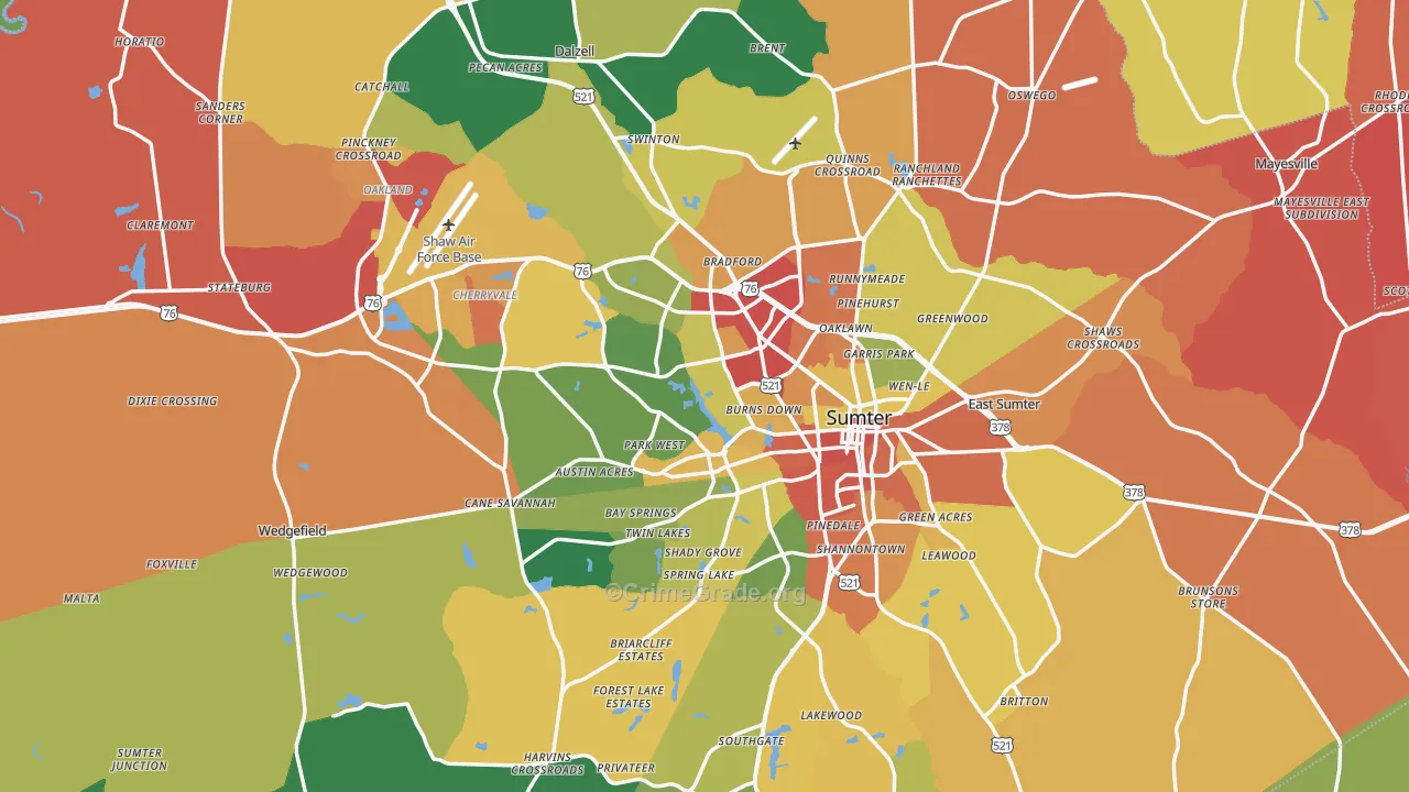 Sumter County, SC Map of Theft Rates