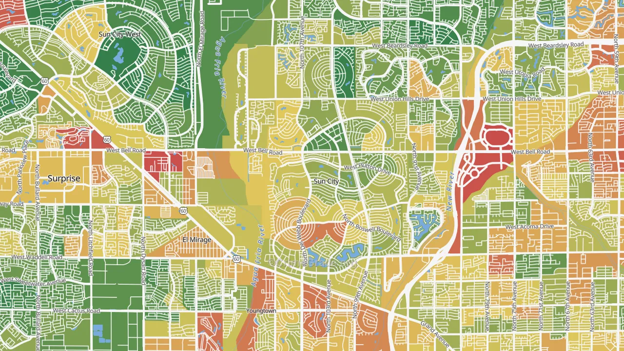 Sun City, AZ Map of Theft Rates